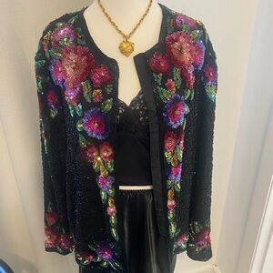 Vintage Lawrence Kazar sequin floral jacket
